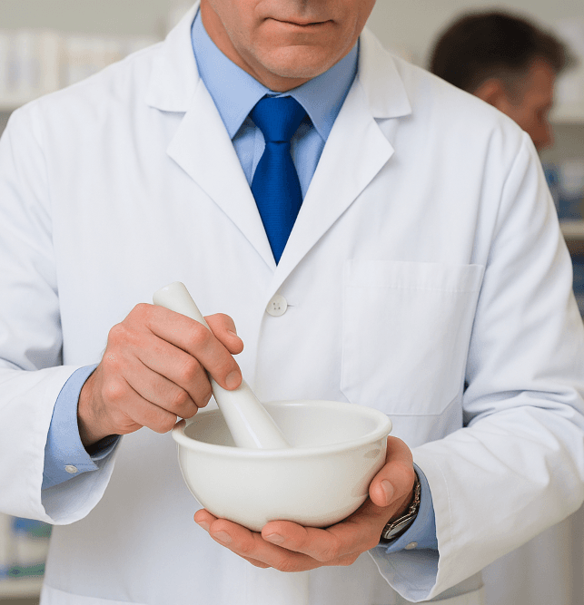 Pharmacist preparing compounded medication